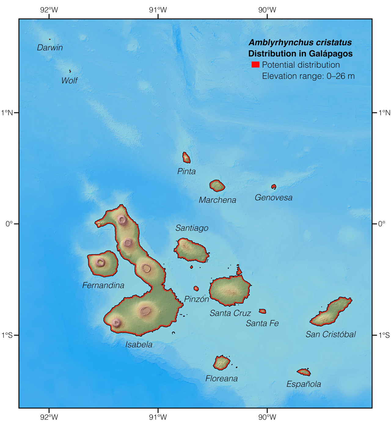 Distribution of Amblyrhynchus cristatus in Ecuador