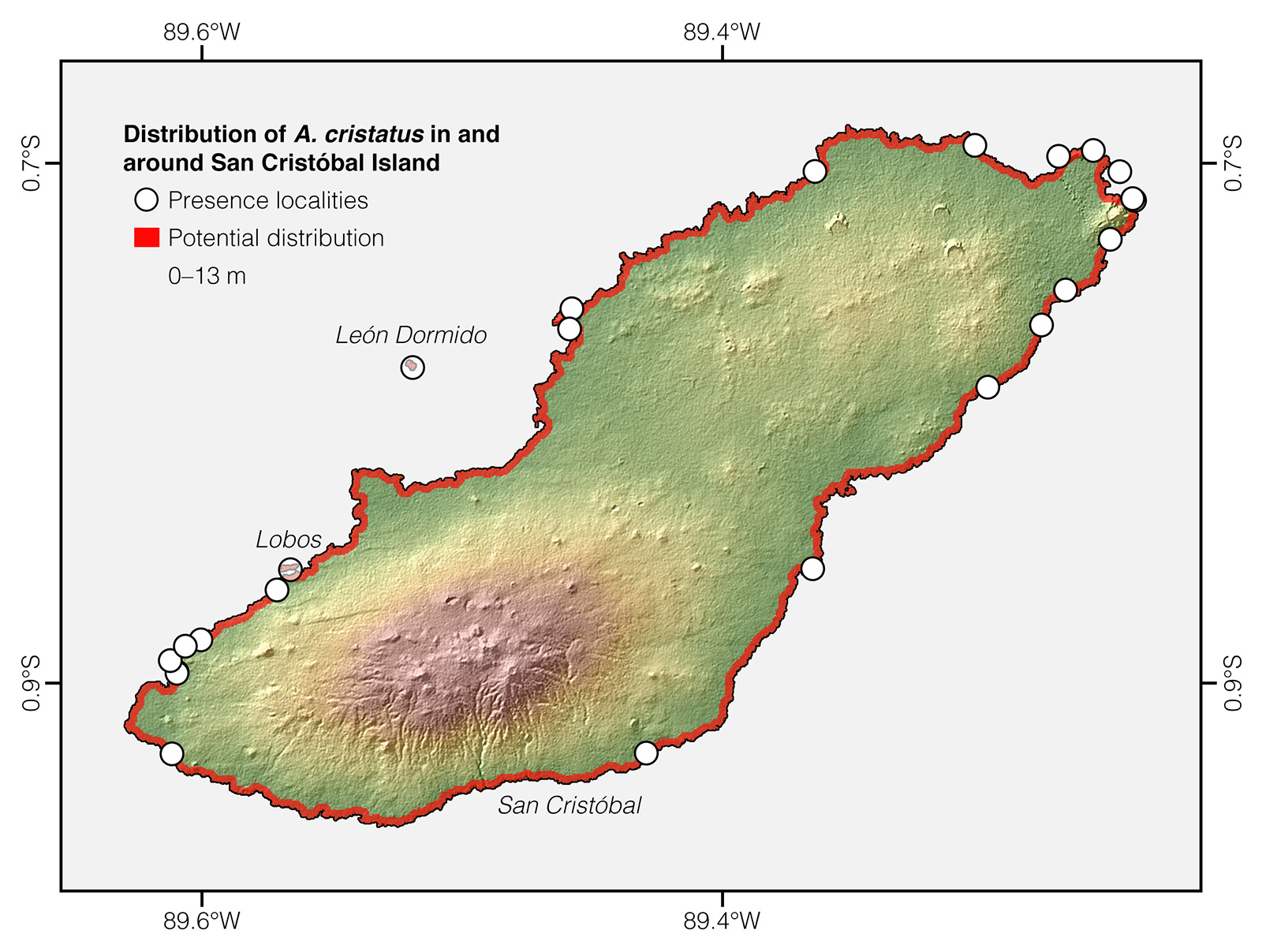 Distribution of Amblyrhynchus cristatus in and around San Cristóbal Island