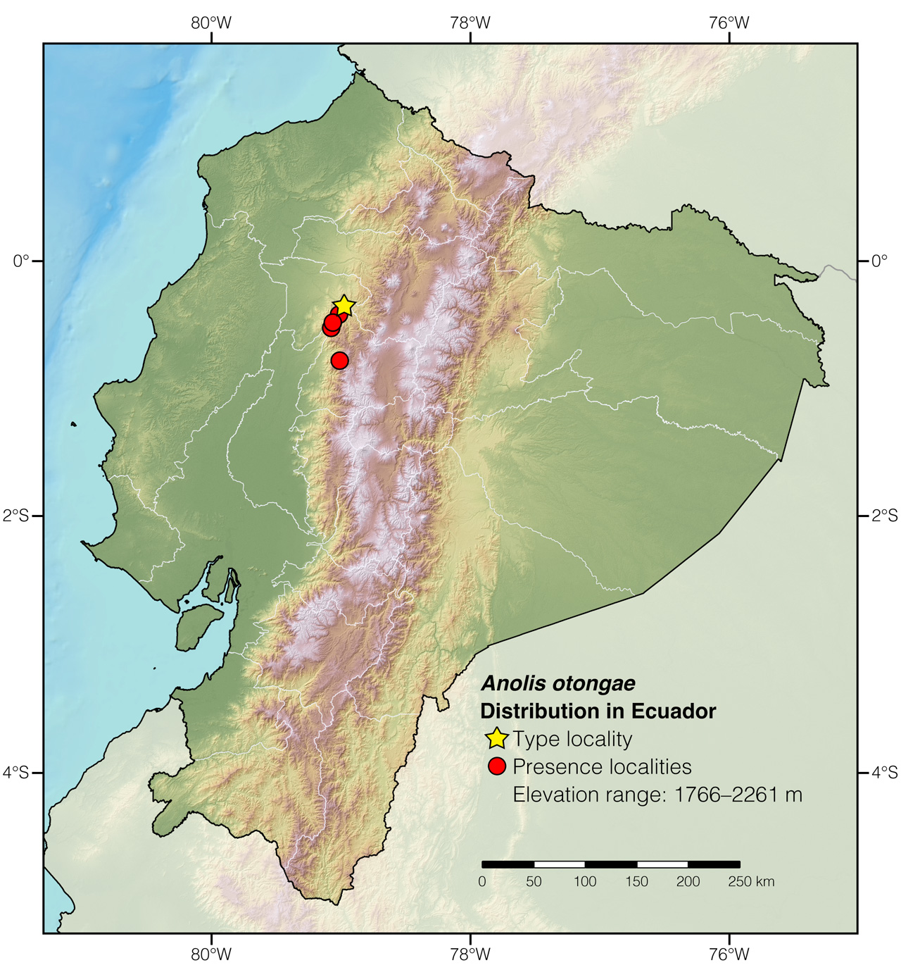 Distribution of Anolis otongae in Ecuador