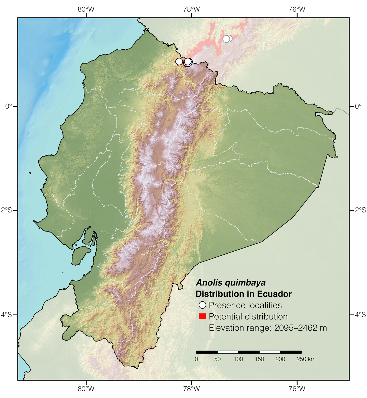Distribution of Anolis quimbaya in Ecuador