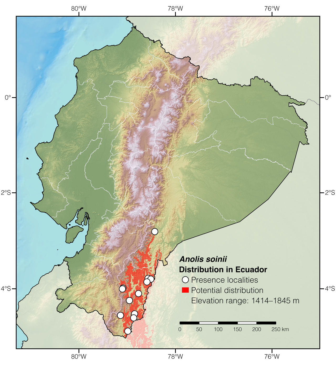 Distribution of Anolis soinii in Ecuador