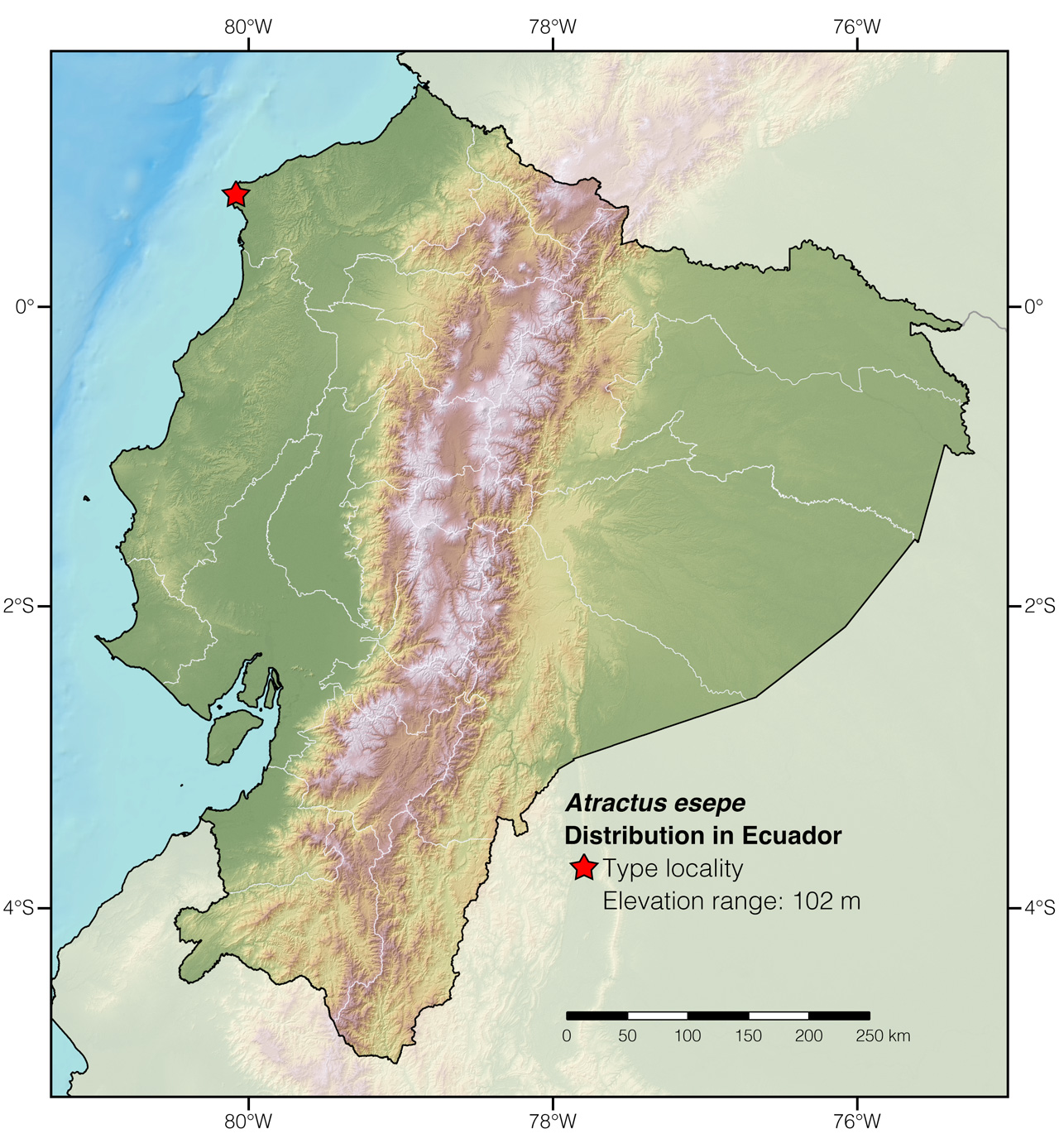 Distribution of Atractus esepe in Ecuador