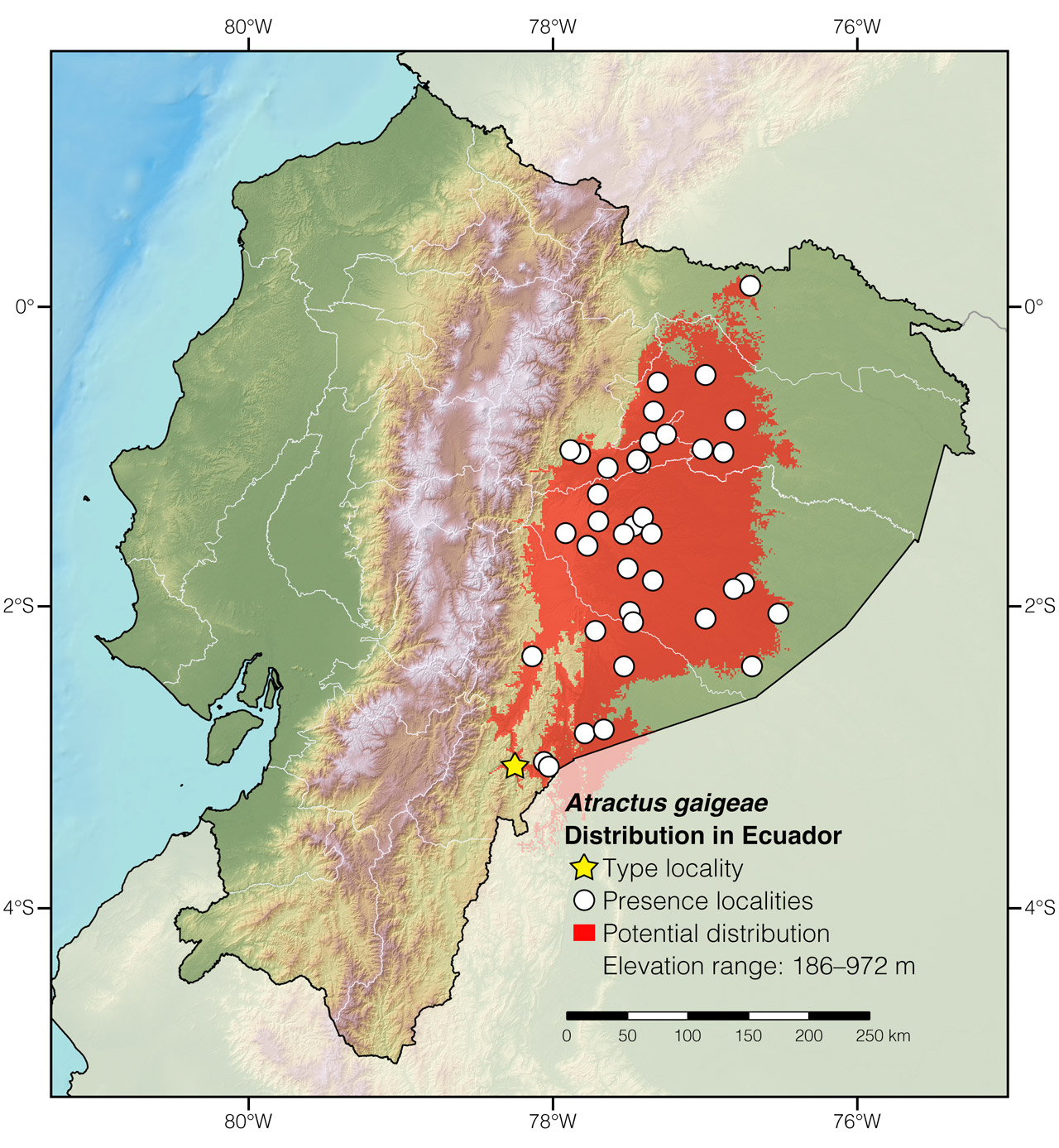 Distribution of Atractus gaigeae in Ecuador
