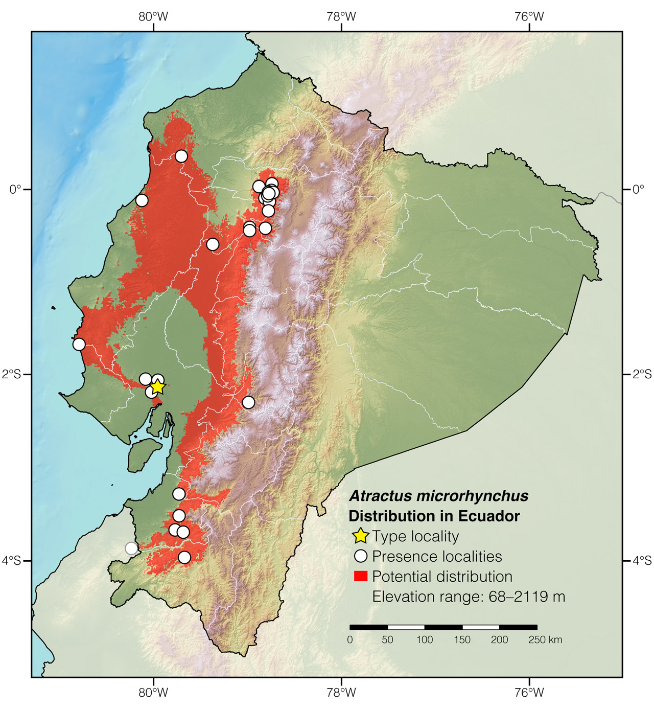 Distribution of Atractus microrhynchus in Ecuador