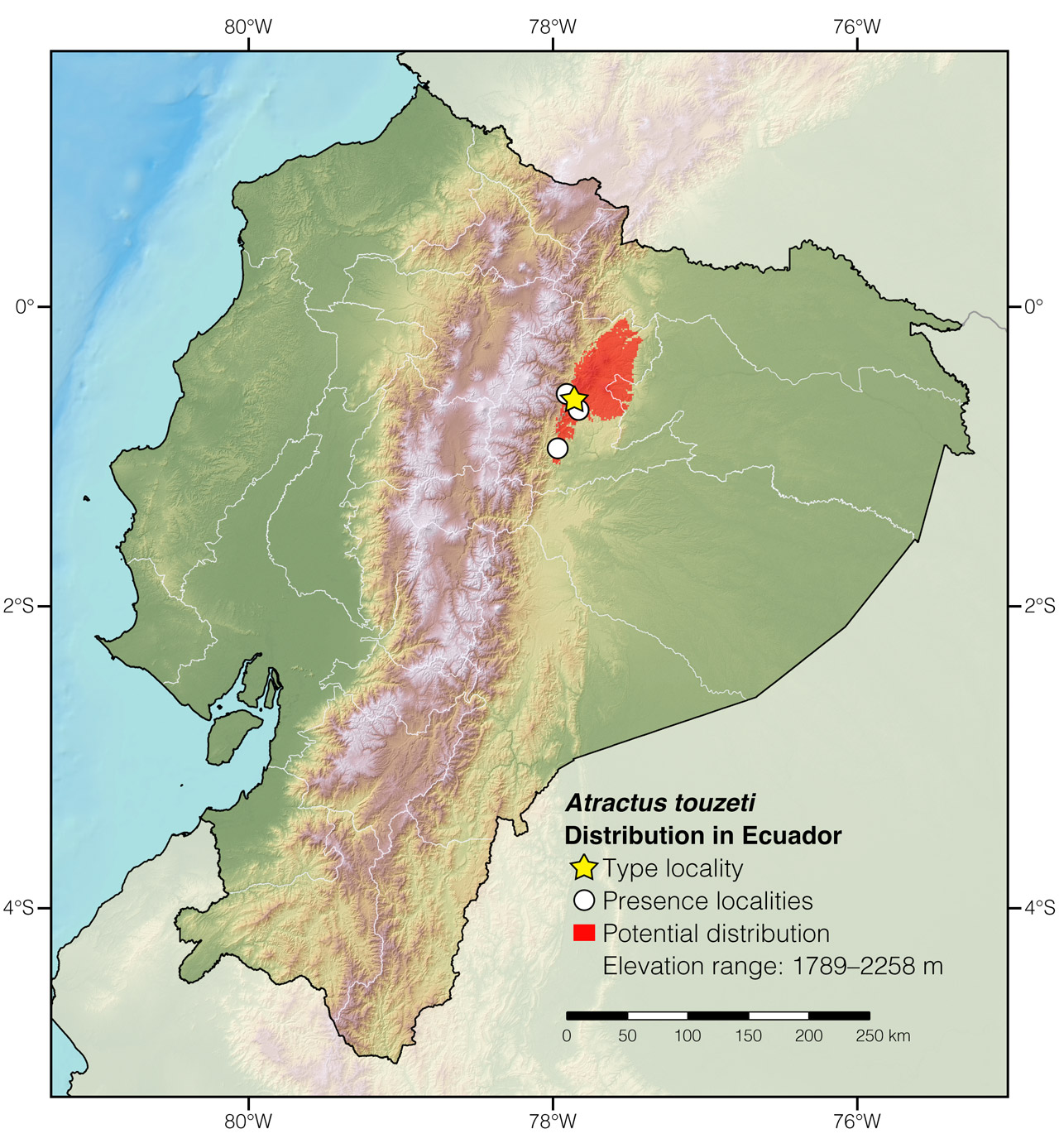 Distribution of Atractus touzeti in Ecuador