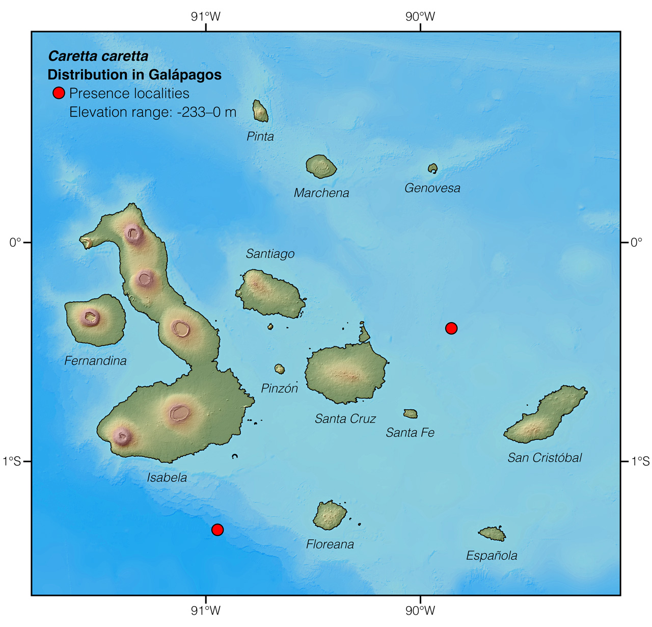 Distribution of Caretta caretta in Galápagos