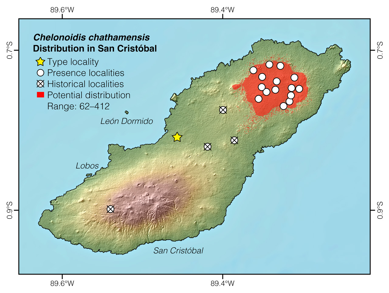 Distribution of Chelonoidis chathamensis in San Cristóbal Island