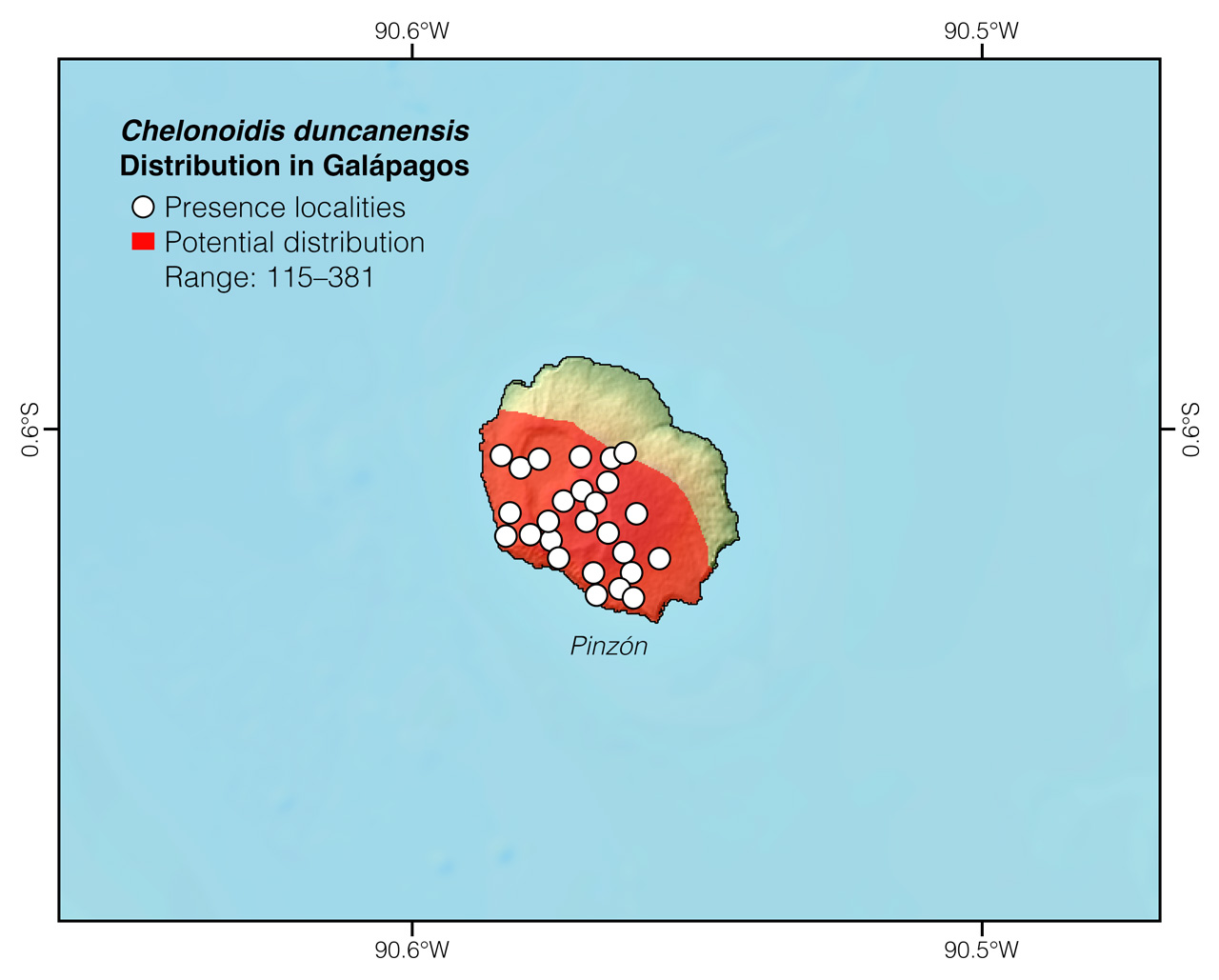 Distribution of Chelonoidis duncanensis in Pinzón Island