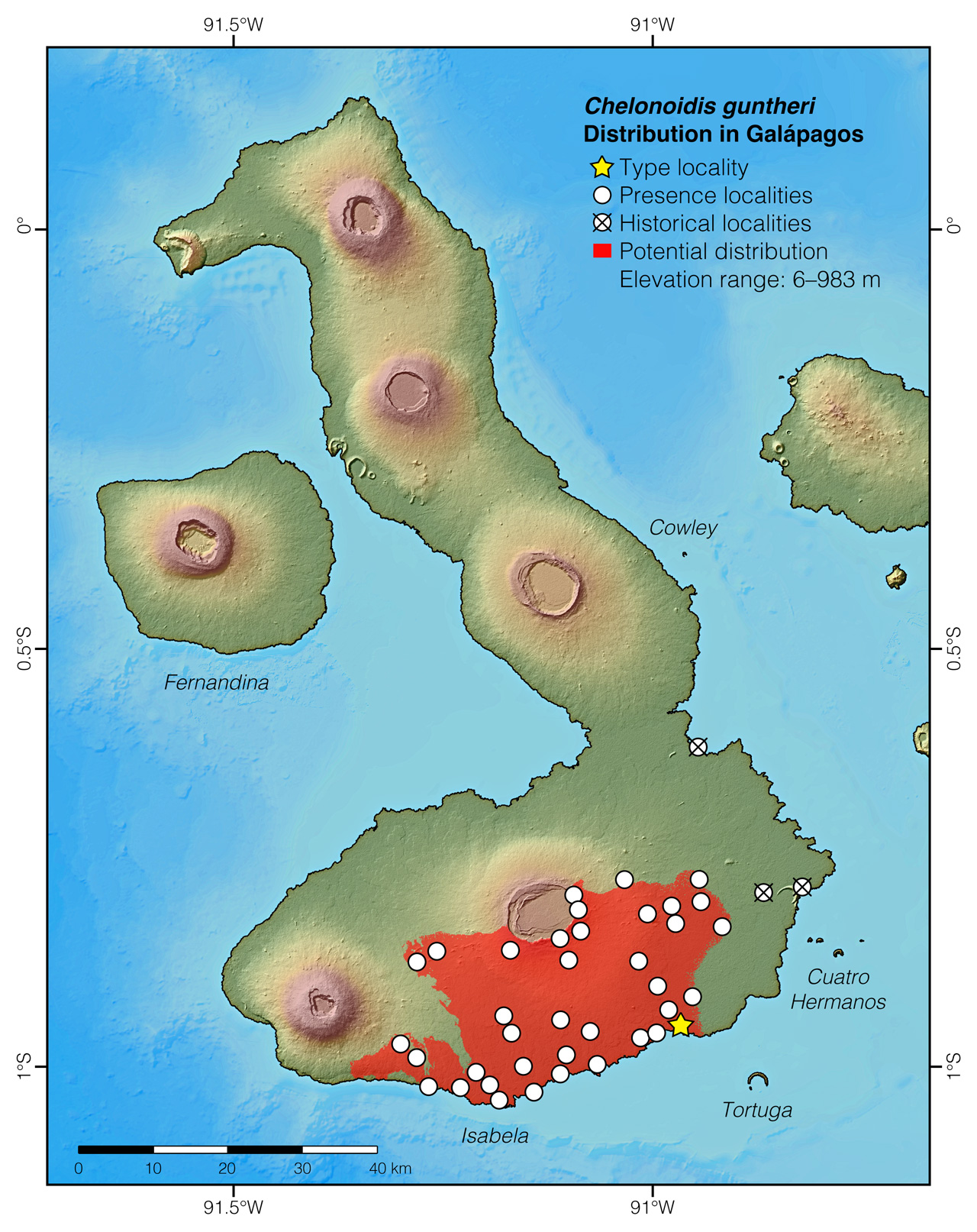 Distribution of Chelonoidis guntheri