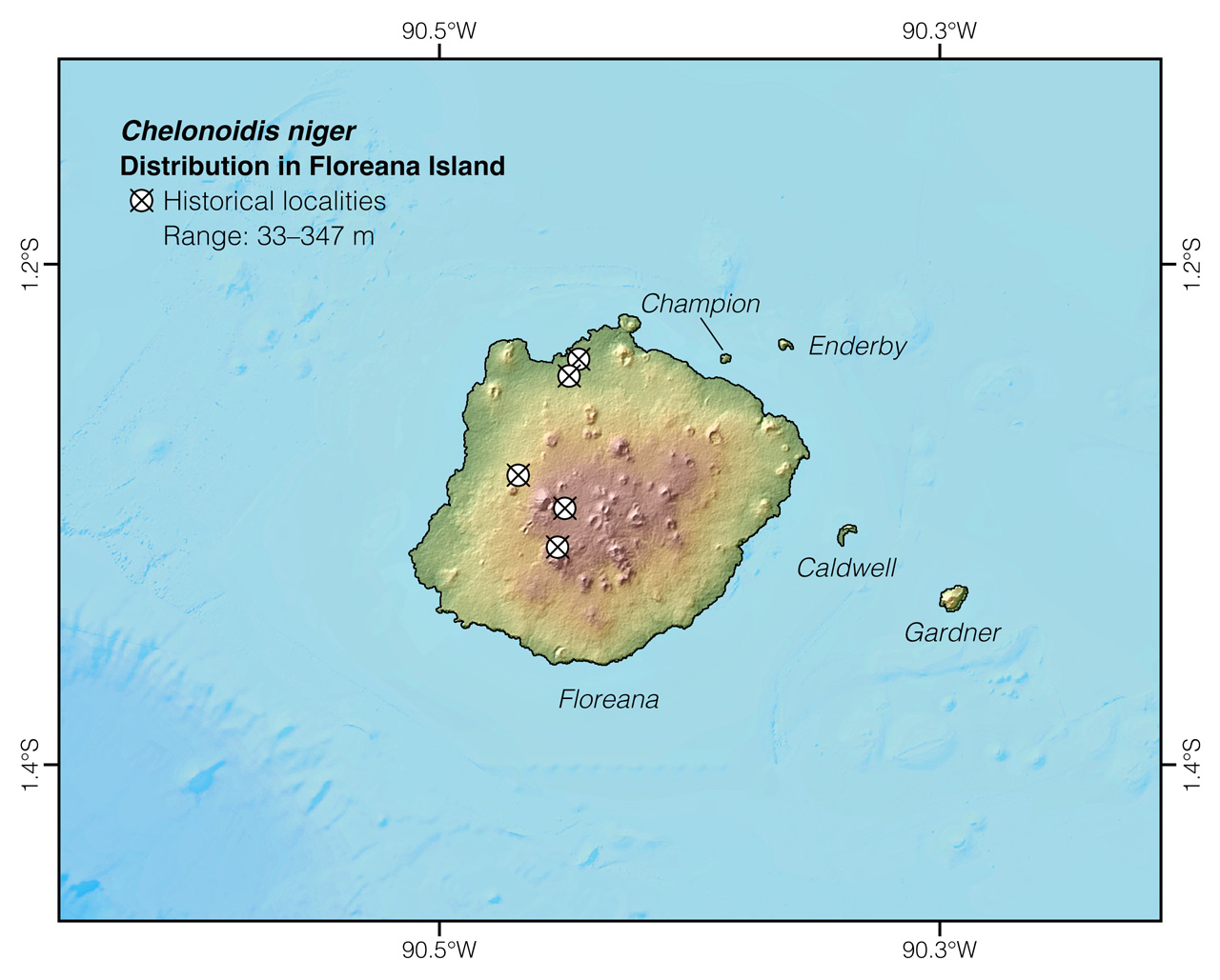 Distribution of Chelonoidis niger in Floreana Island