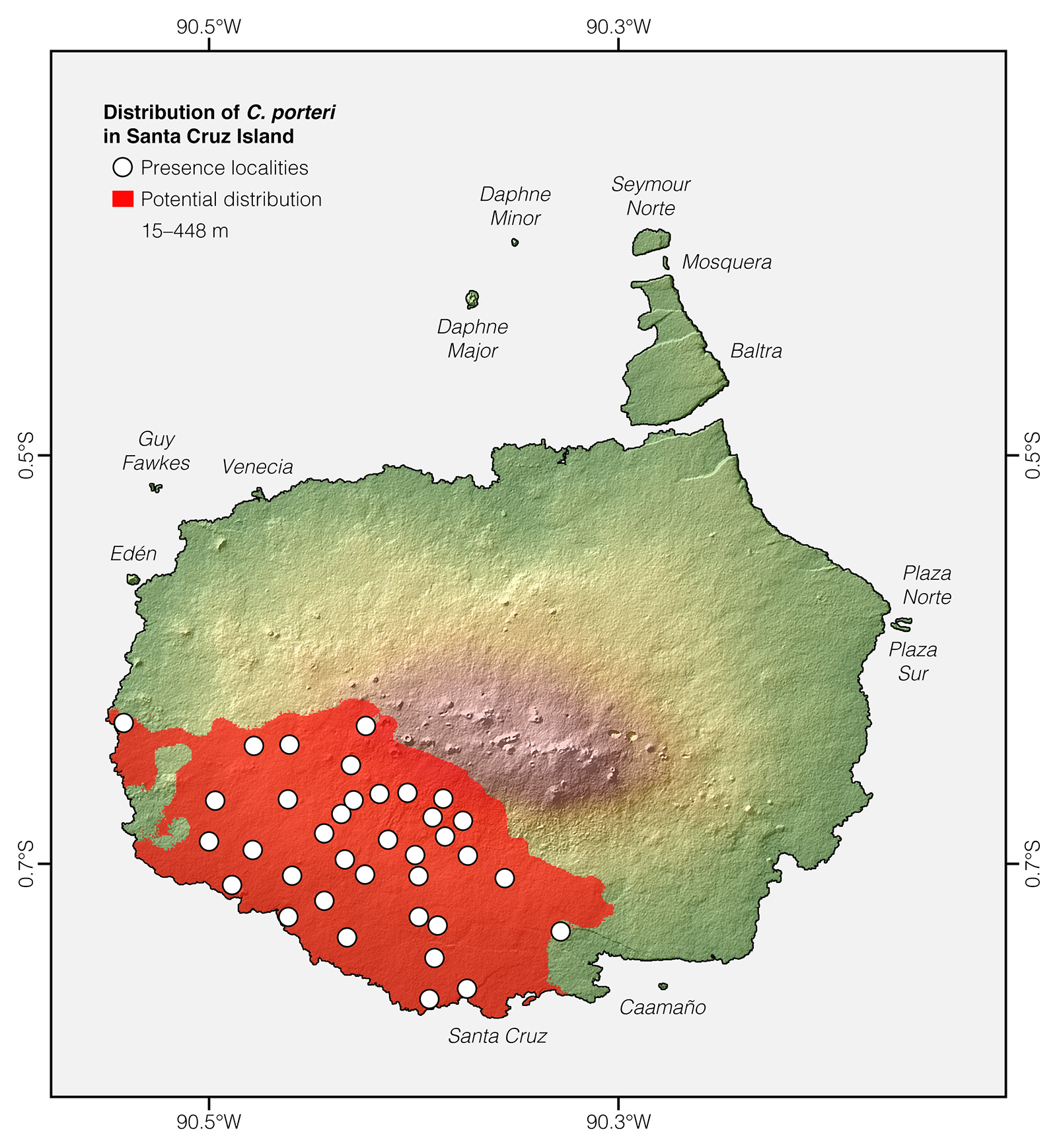 Distribution of Chelonoidis porteri in Santa Cruz Island