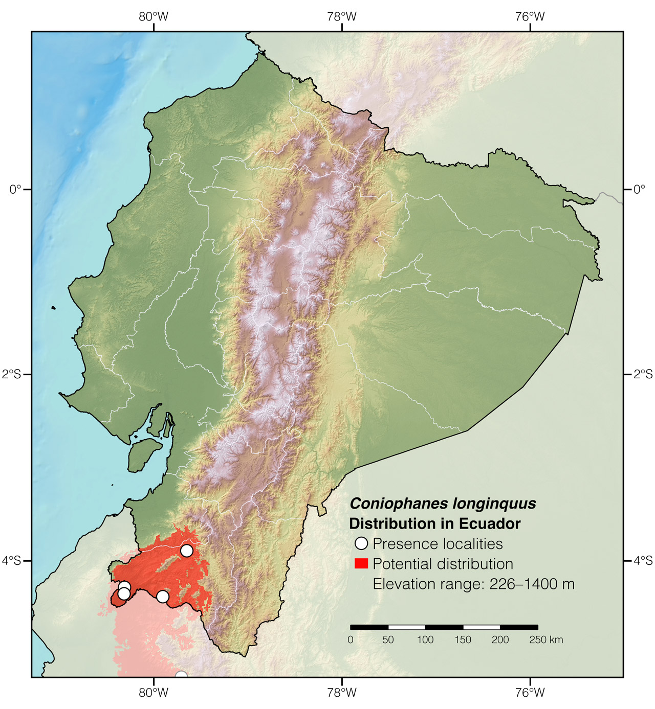 Distribution of Coniophanes longinquus in Ecuador