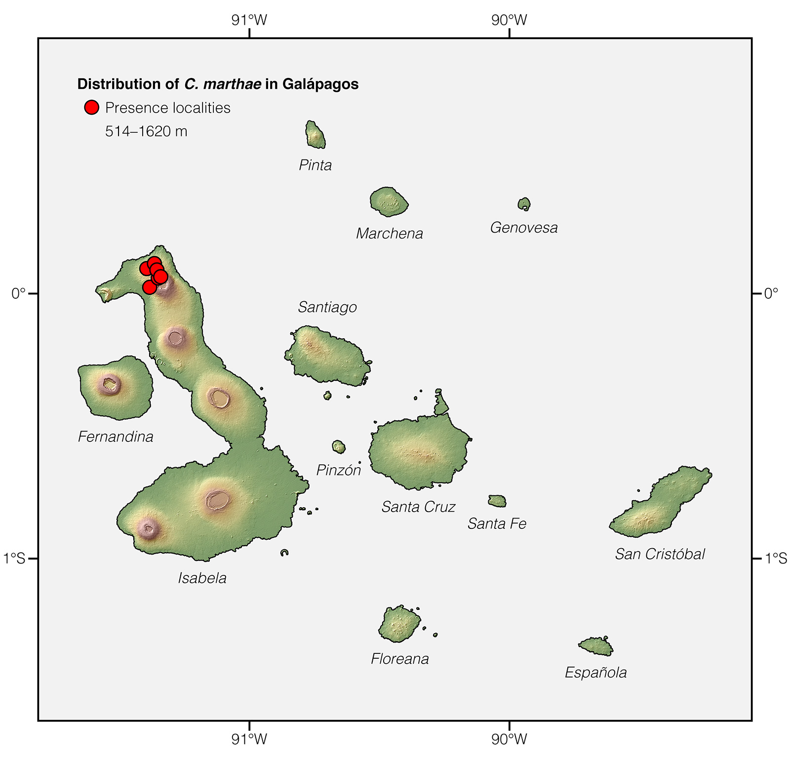 Distribution of Conolophus marthae