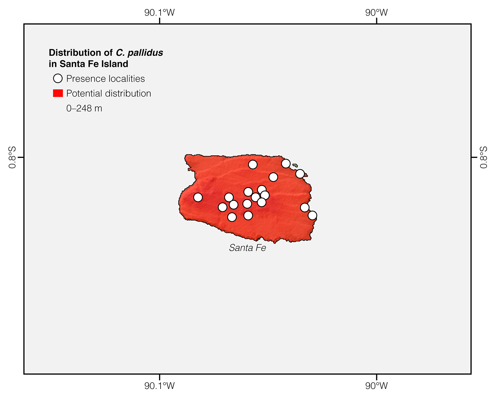 Distribution of Conolophus pallidus in Santa Fe Island