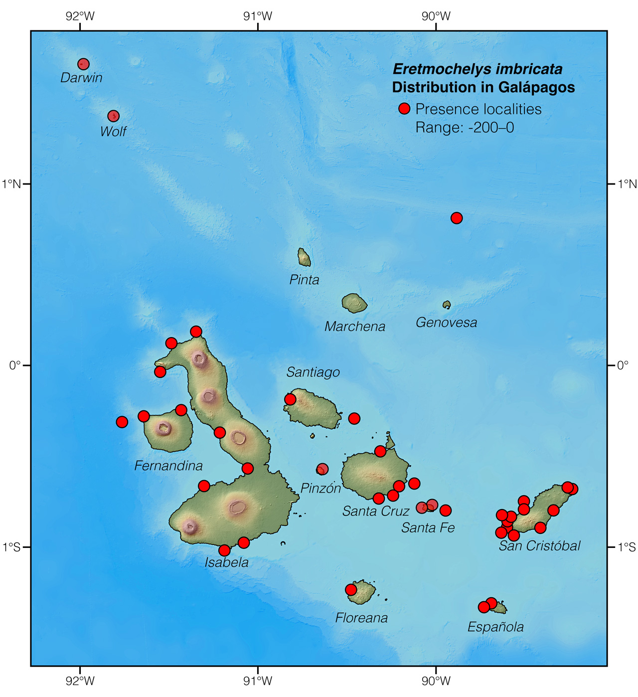 Distribution of Eretmochelys imbricata in Galápagos