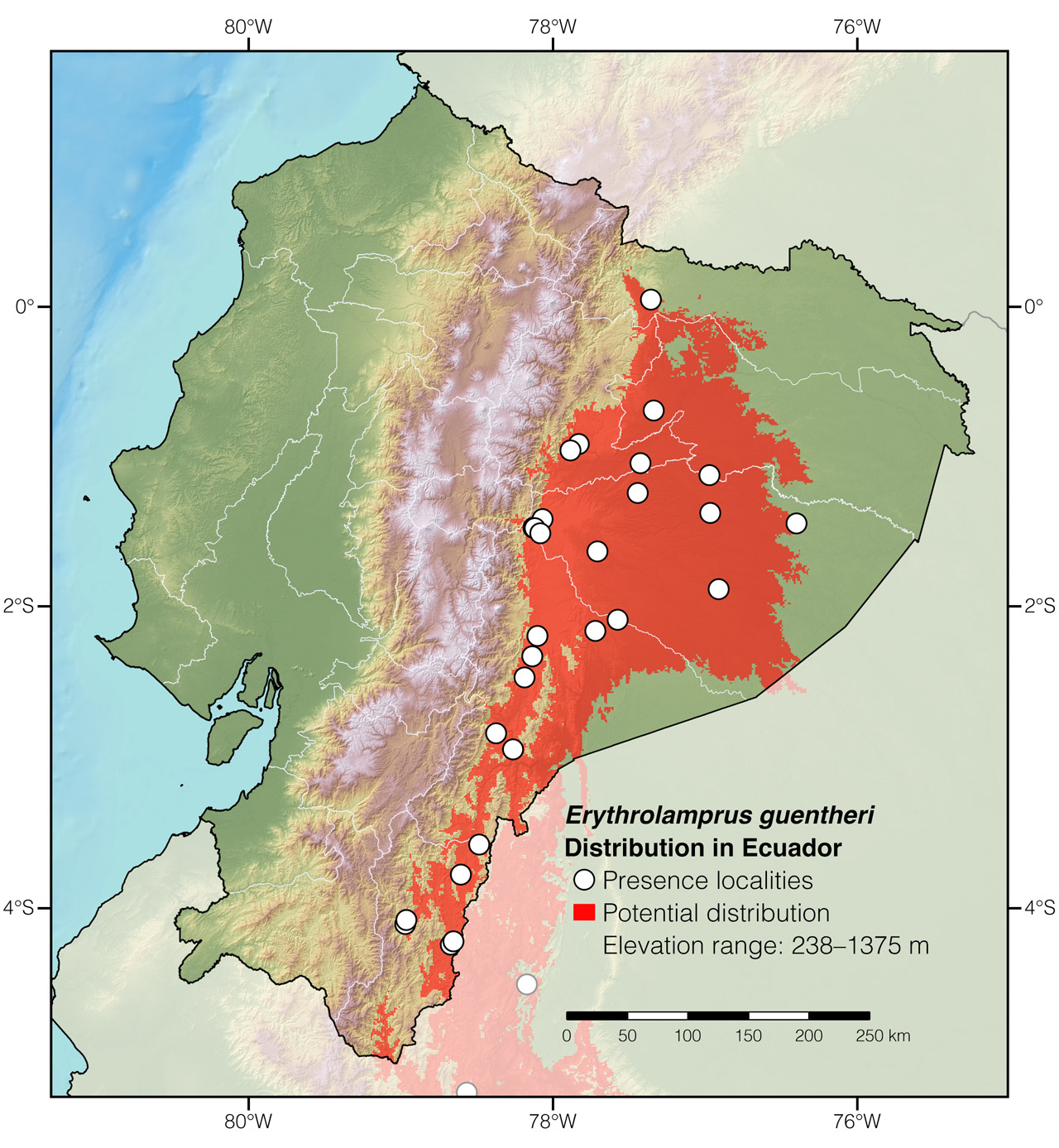 Distribution of Erythrolamprus guentheri in Ecuador