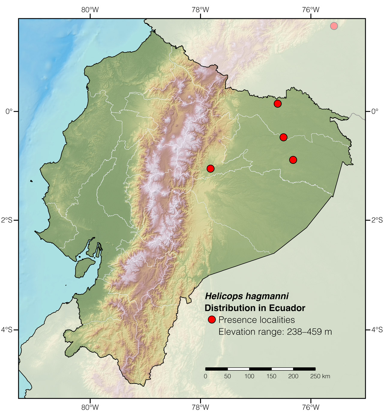 Distribution of Helicops hagmanni in Ecuador