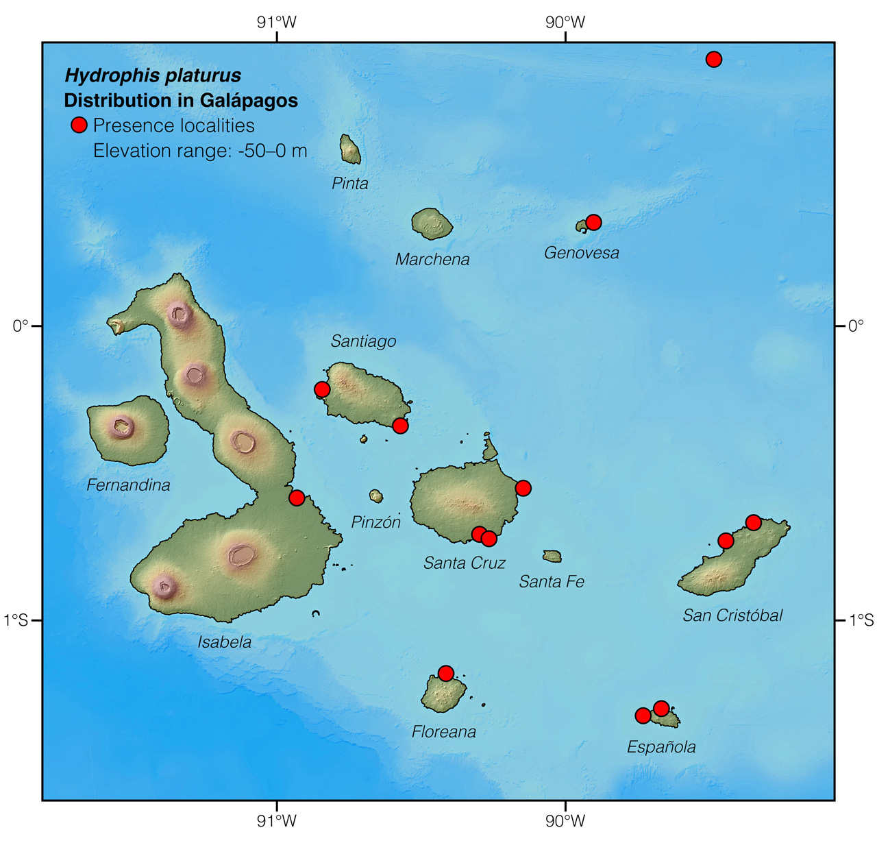 Distribution of Hydrophis platurus in Galápagos