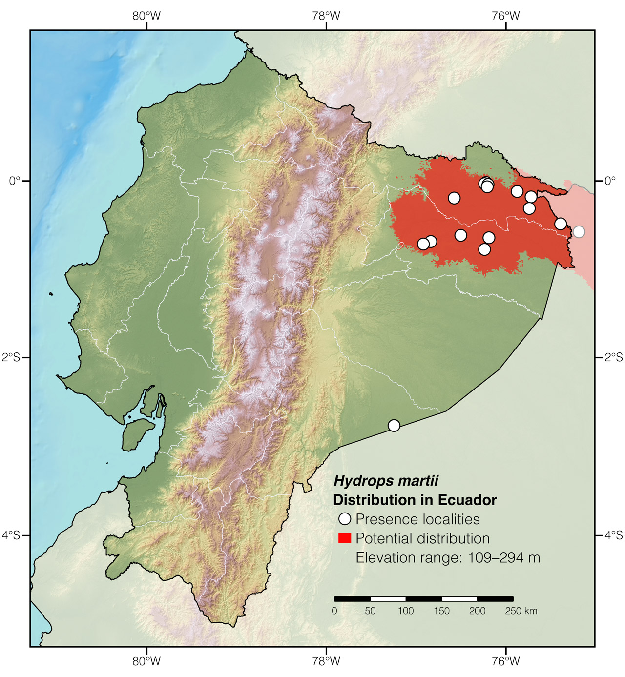 Distribution of Hydrops martii in Ecuador