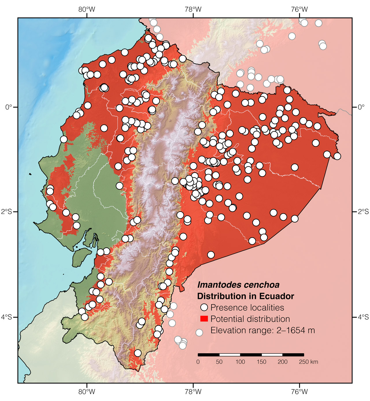 Distribution of Imantodes cenchoa in Ecuador