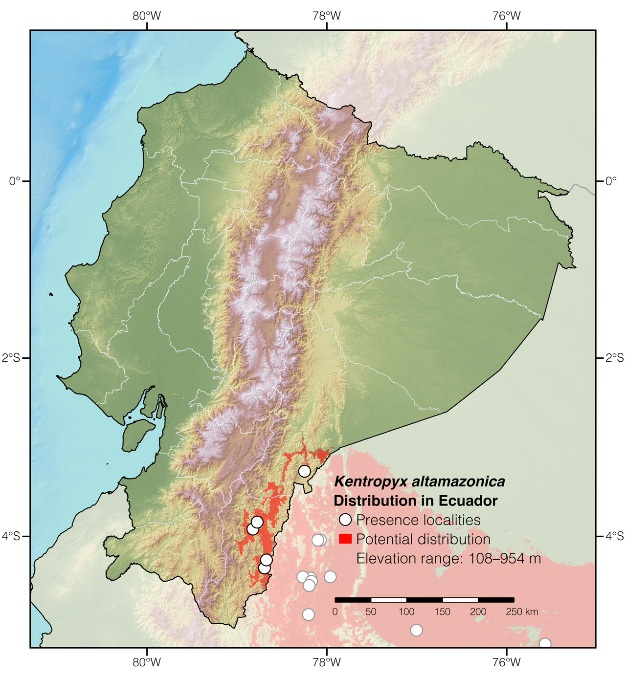Distribution of Kentropyx altamazonica in Ecuador