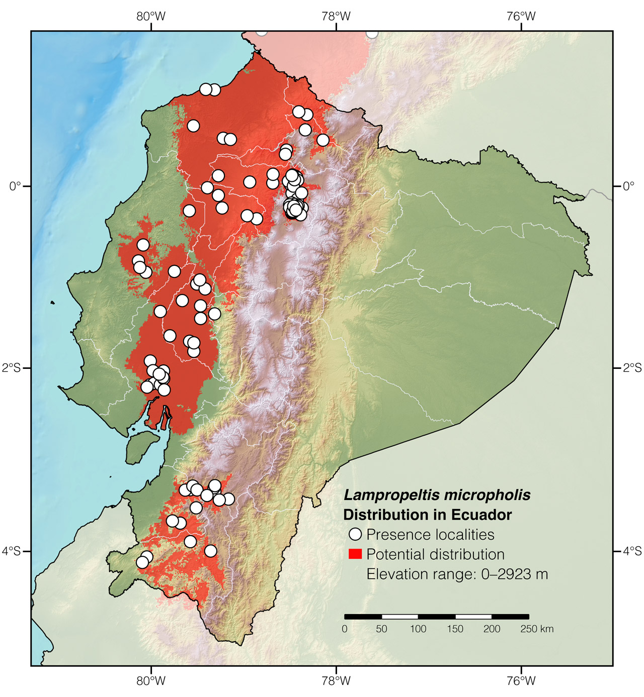Distribution of Lampropeltis micropholis in Ecuador