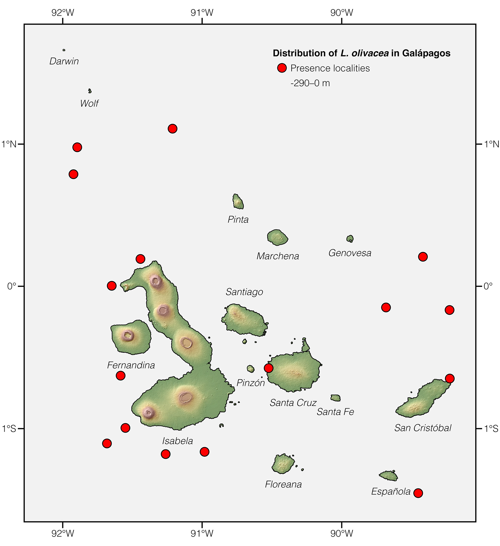 Distribution of Lepidochelys olivacea in Galápagos