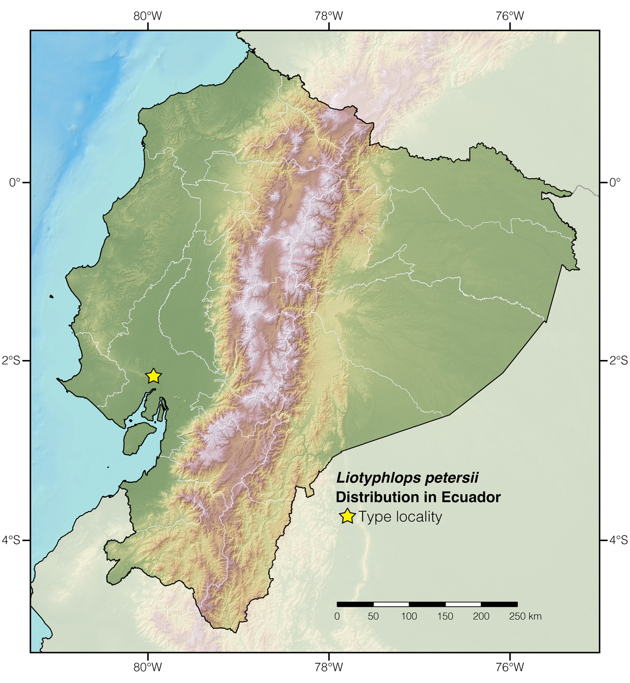 Distribution of Liotyphlops petersii in Ecuador