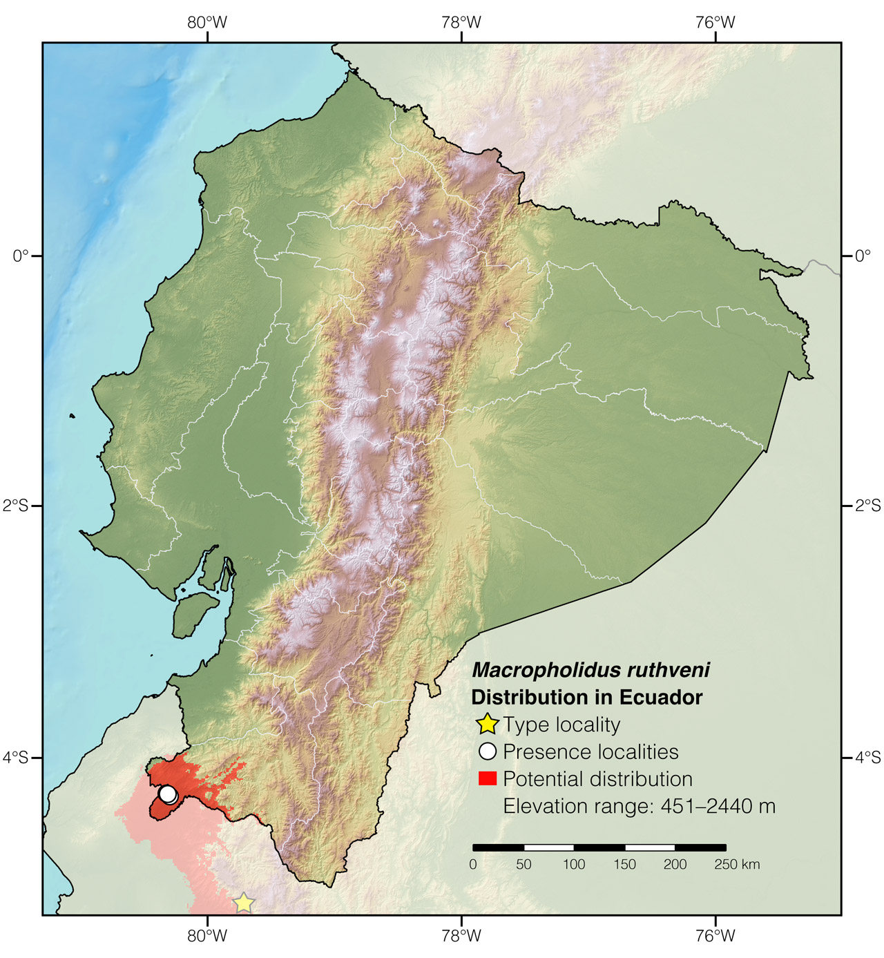 Distribution of Macropholidus ruthveni in Ecuador