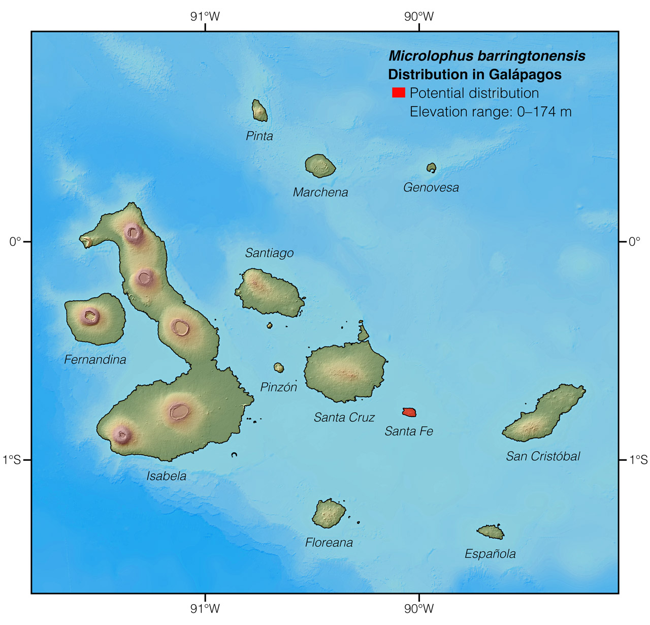 Distribution of Microlophus barringtonensis in Galápagos