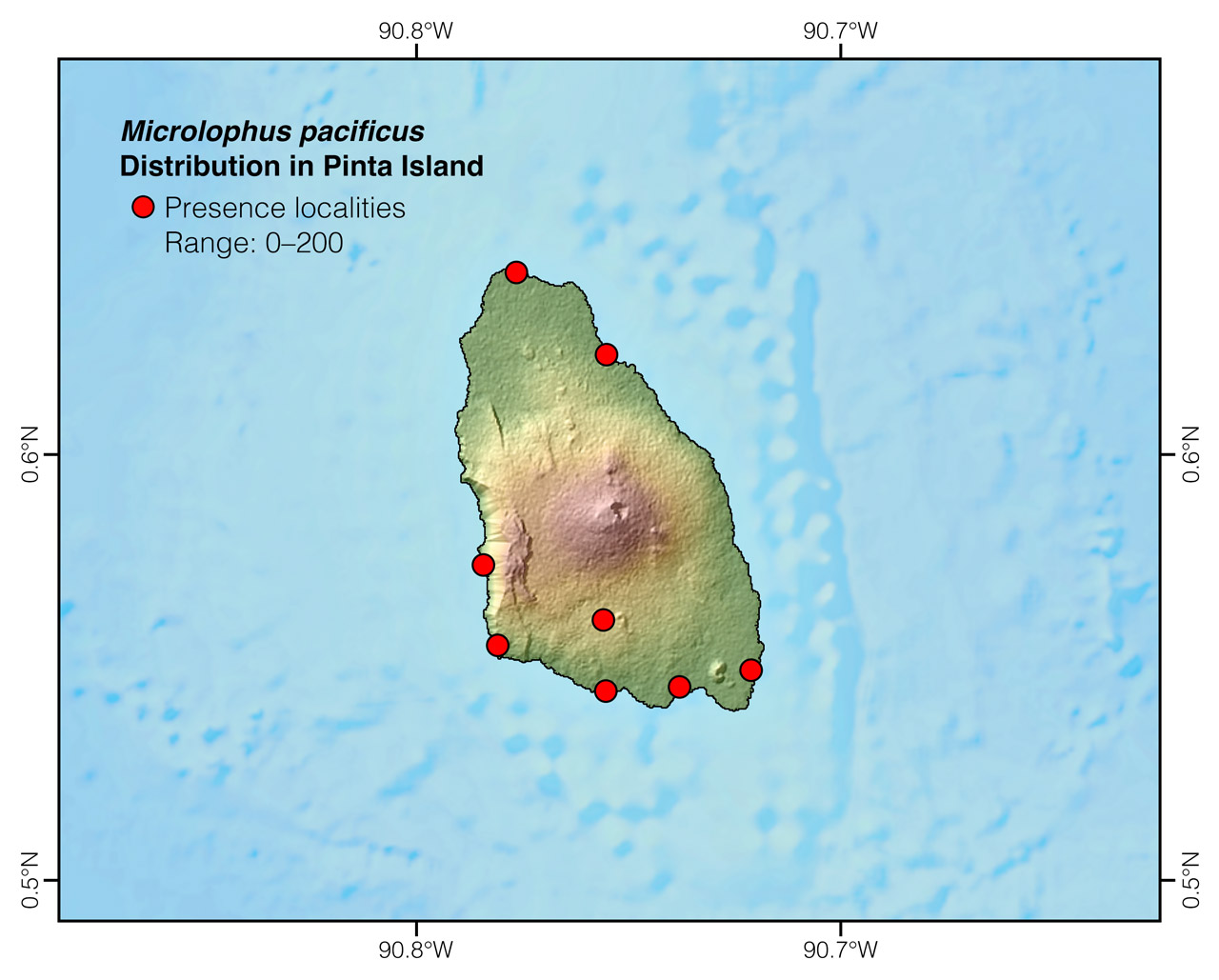 Distribution of Microlophus pacificus in Pinta Island