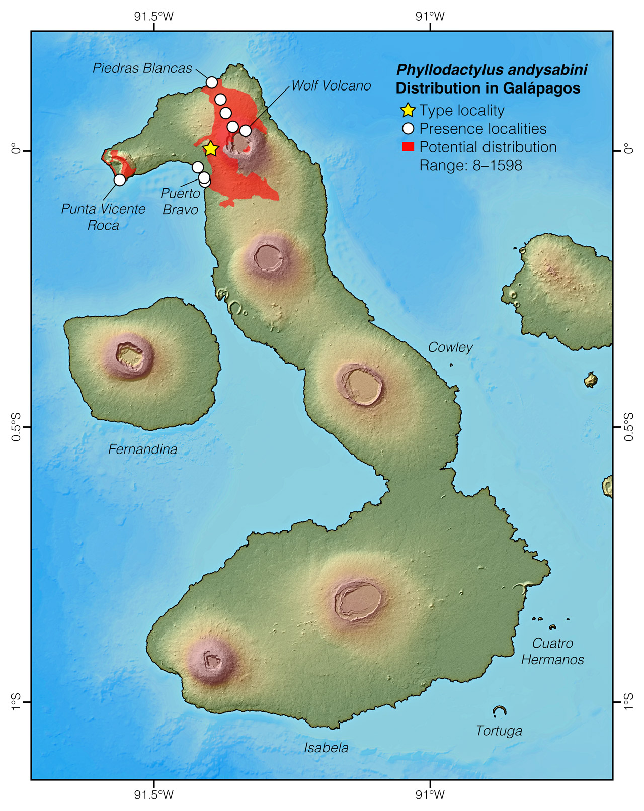 Distribution of Phyllodactylus andysabini in Isabela Island