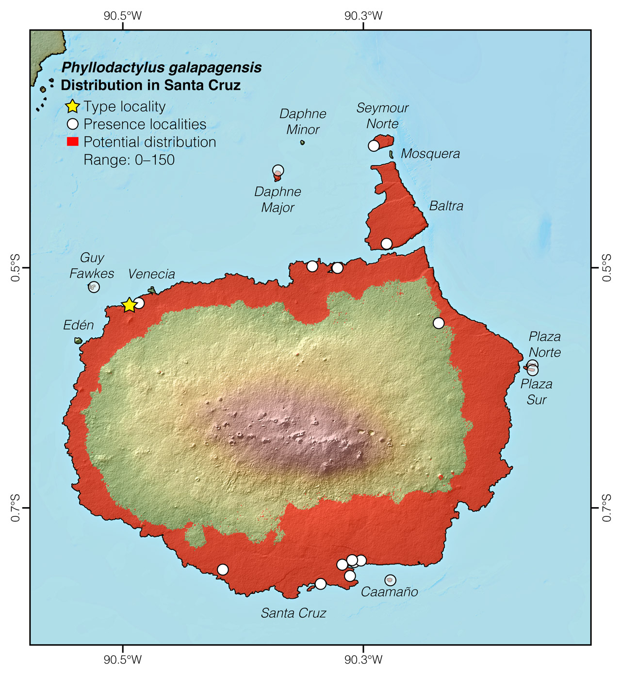 Distribution of Phyllodactylus galapagensis in San Cristóbal Island