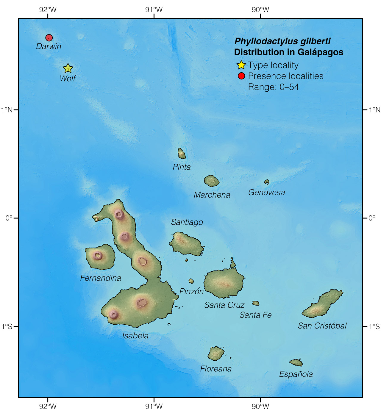 Distribution of Phyllodactylus gilberti in Galápagos