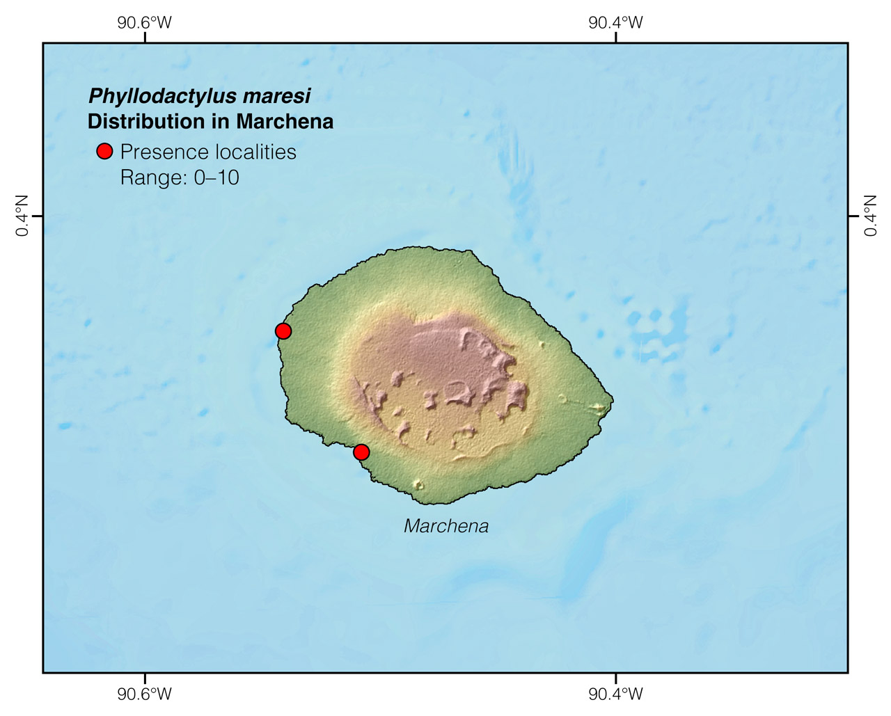 Distribution of Phyllodactylus maresi in Marchena Island