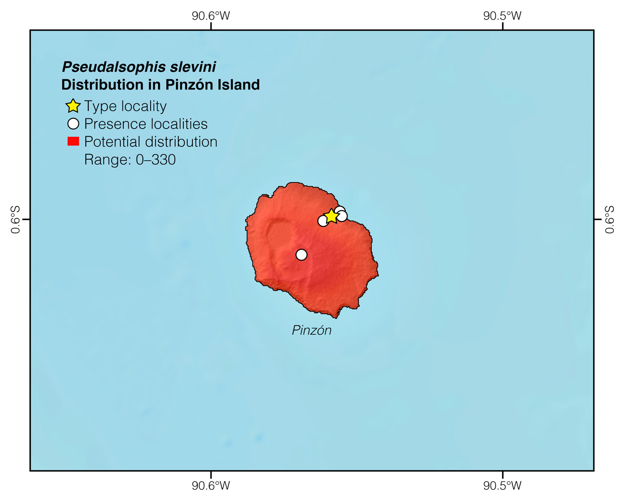 Distribution of Pseudalsophis slevini in Pinzón Island