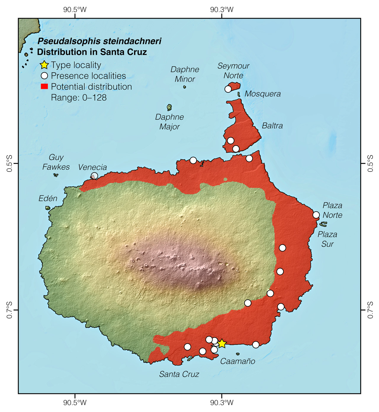 Distribution of Pseudalsophis steindachneri in and around Santa Cruz Island