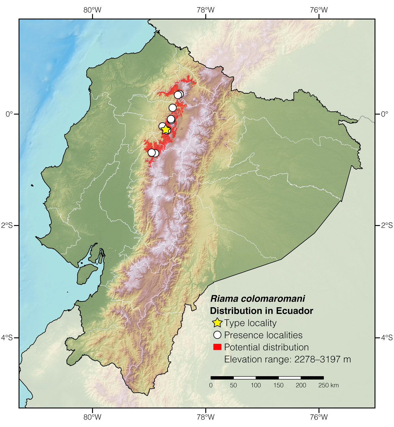 Distribution of Riama colomaromani in Ecuador