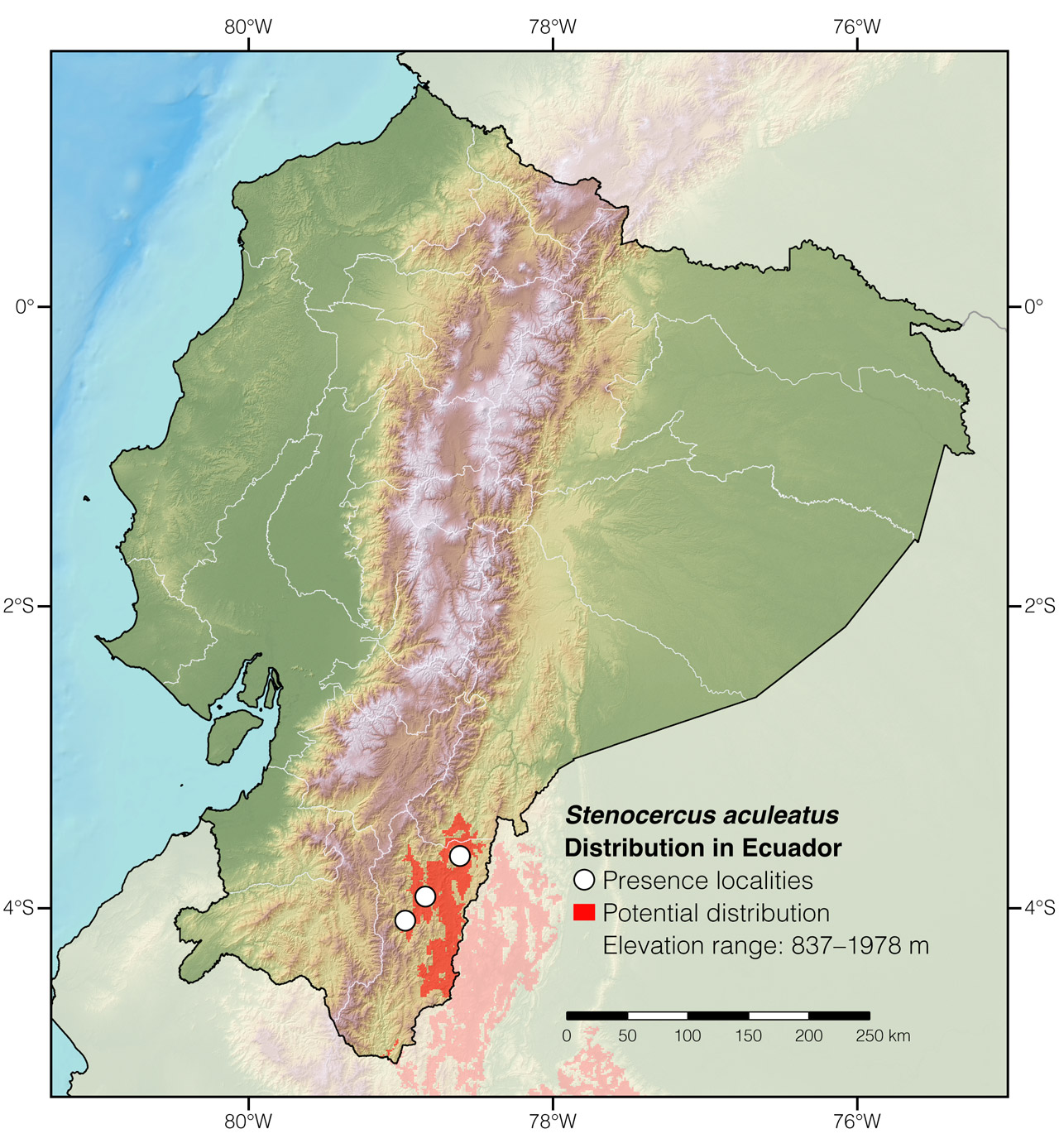 Distribution of Stenocercus aculeatus in Ecuador