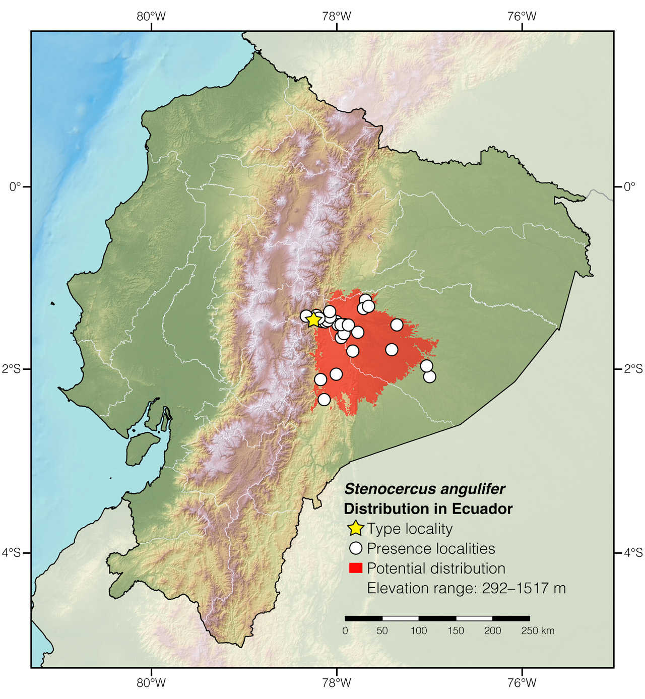 Distribution of Stenocercus angulifer in Ecuador