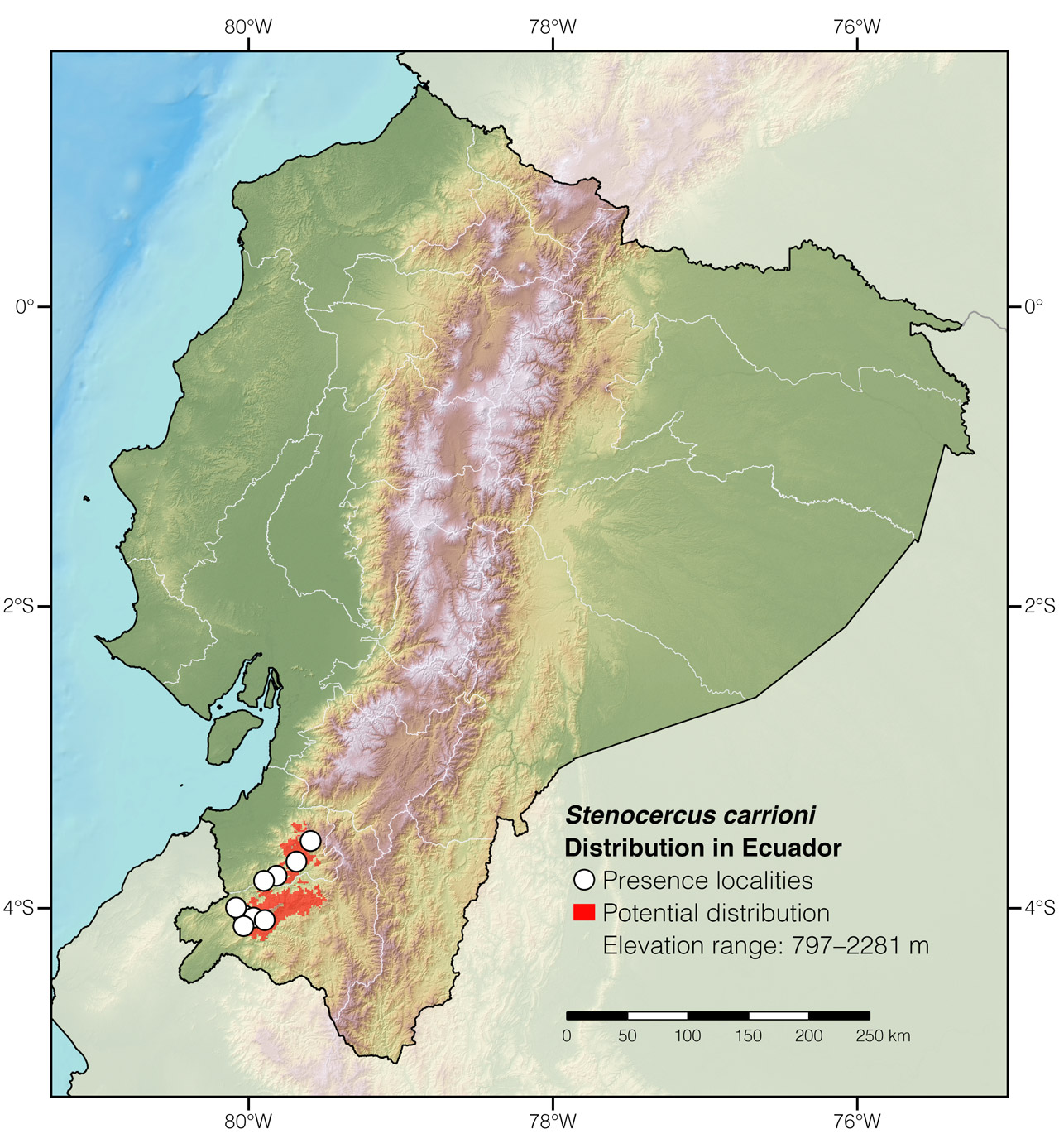 Distribution of Stenocercus carrioni in Ecuador