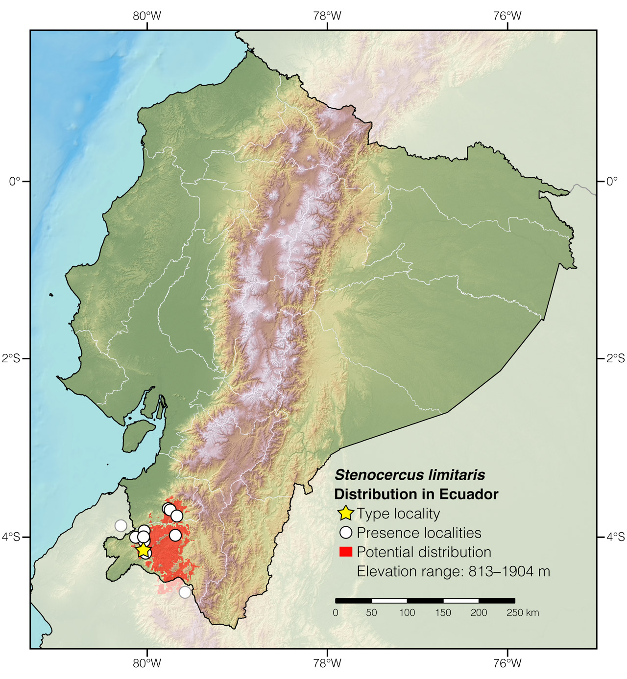 Distribution of Stenocercus limitaris in Ecuador