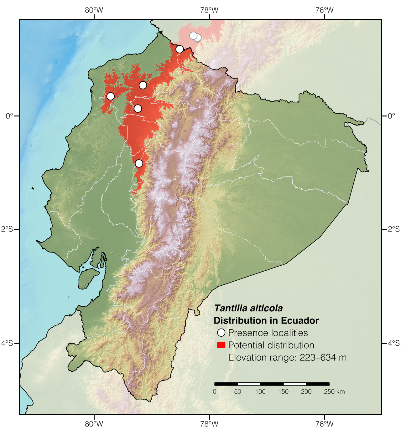 Distribution of Tantilla alticola in Ecuador