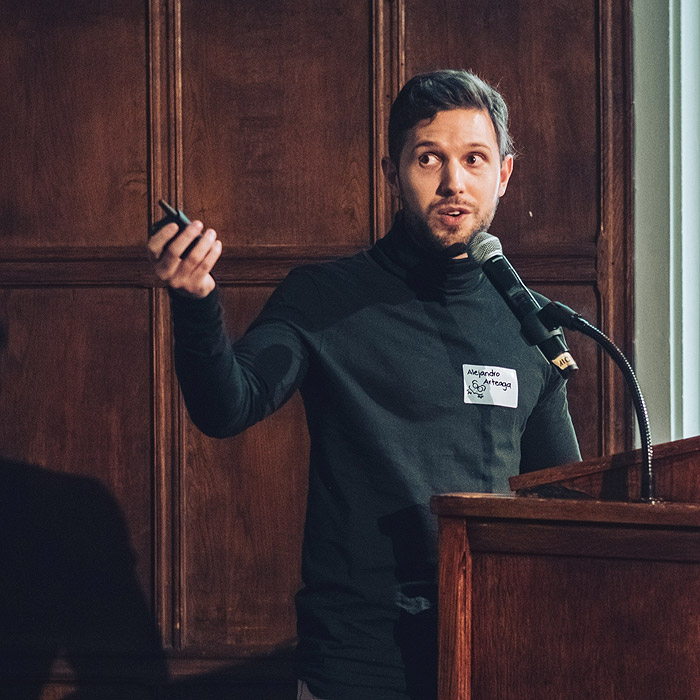 Alejandro Arteaga giving a presentation at the Explorers Club in New York